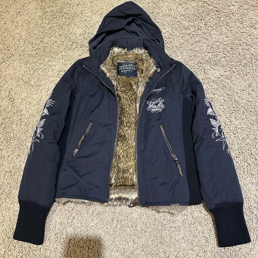 Ed Hardy Faux Fur Black Jacket (Girls Size 12)